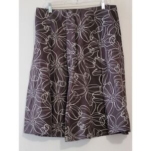 Willi Smith Women Brown White Floral Print Linen A-Line Midi Skirt Size 10